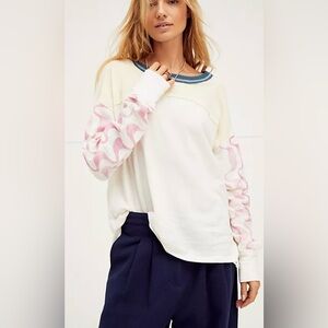 FREE PEOPLE We The Free Gerri Yellow White Pink Slouchy Oversized T-Shirt small